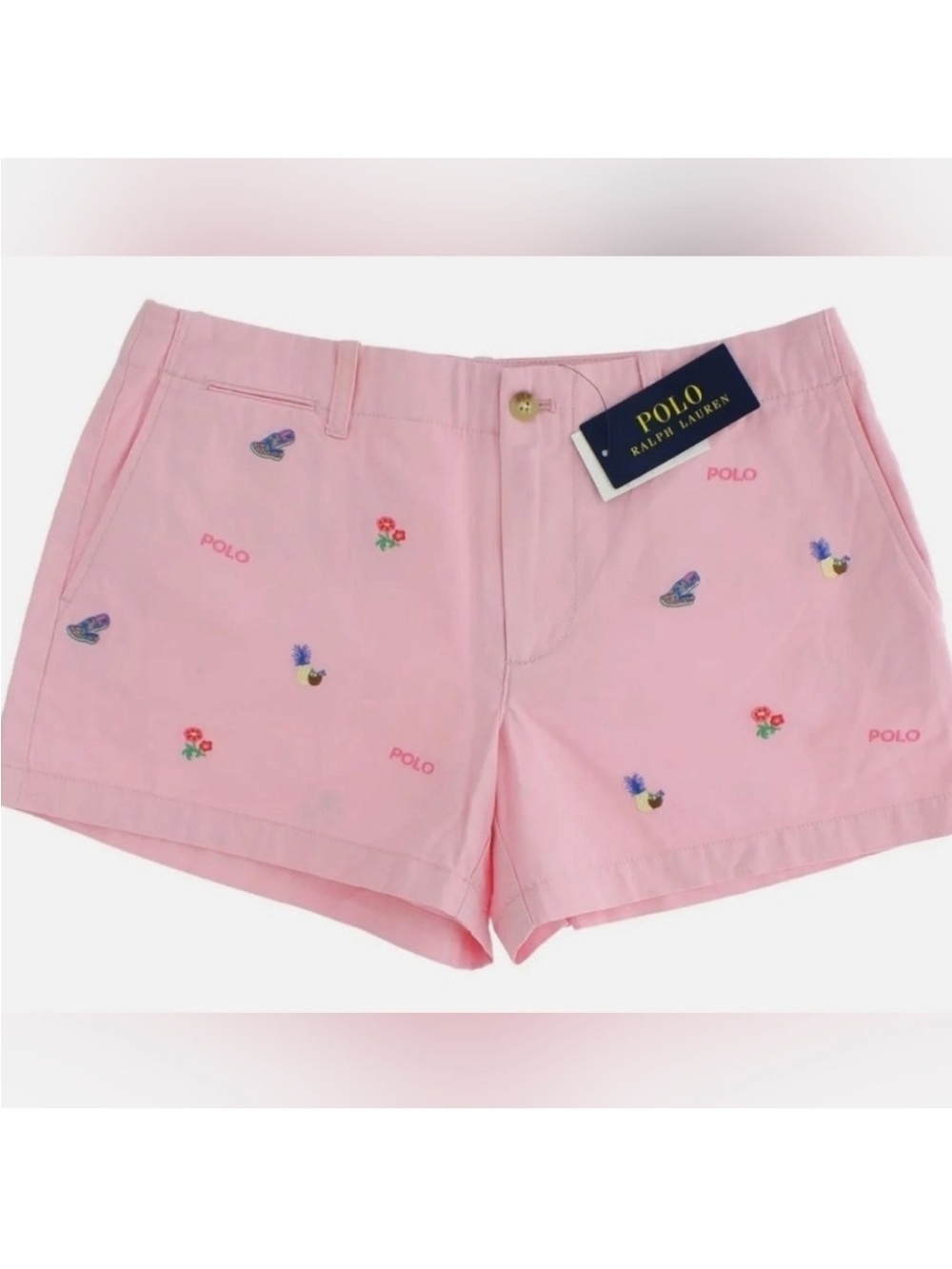 Polo by Ralph Lauren Pink Embroidered Cotton Bermuda Shorts